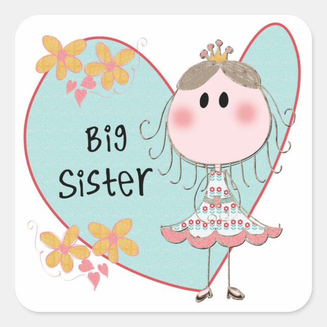 Heart Big Sister Quadratischer Aufkleber (Vorderseite)