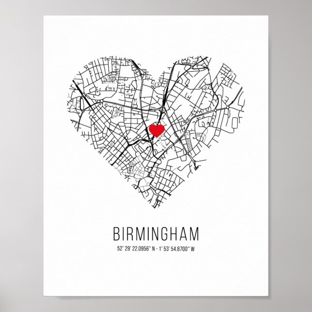 Heart Birmingham City Map (Großbritannien) Poster (Vorne)