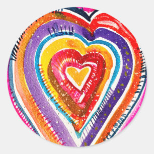 Heart boho Aquarellkunst Runder Aufkleber
