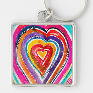 Heart boho Aquarellkunst Schlüsselanhänger