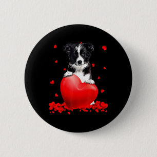 Heart Border Collie Dog Lover Christmas Valentines Button