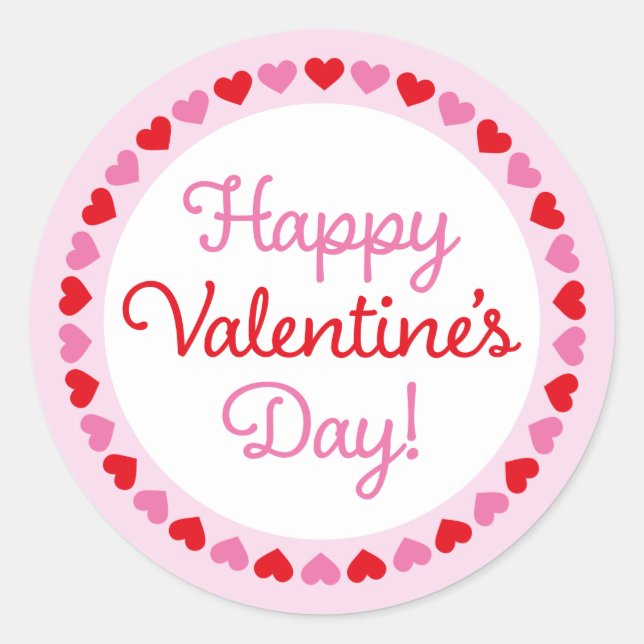Heart Border Happy Valentine's Day Round Sticker (Vorderseite)