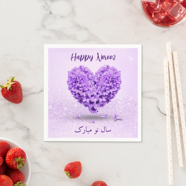 Heart Bouquet Lovely Happy Noroz Lila Hyacinth Serviette (Beispiel)