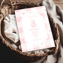 Heart Bow Gingham French Teddy Bear Baby Shower