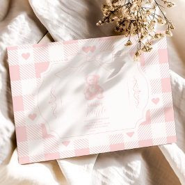 Heart Bow Gingham French Teddy Diapper Raffle Begleitkarte