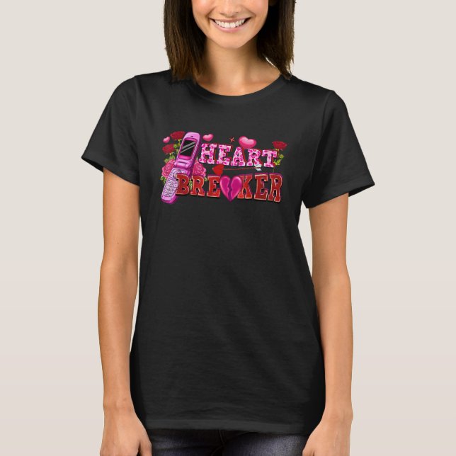 Heart Breaker Flip Phone Valentine's Day Broken He T-Shirt (Vorderseite)