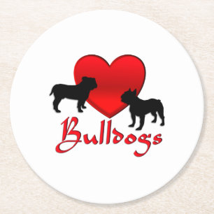 Heart Bulldogs Runder Pappuntersetzer