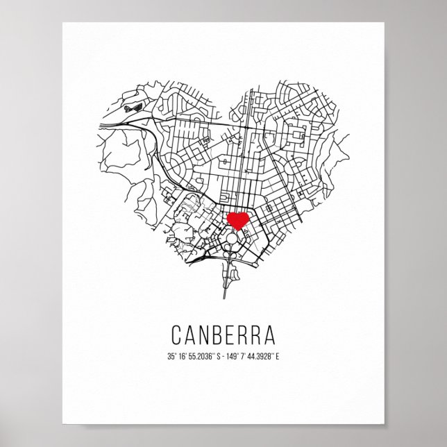Heart Canberra City Map (Australien) Poster (Vorne)