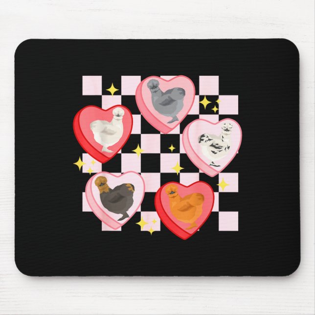 Heart Candy Silkie Chicken Valentine Farmer Animal Mousepad (Vorne)