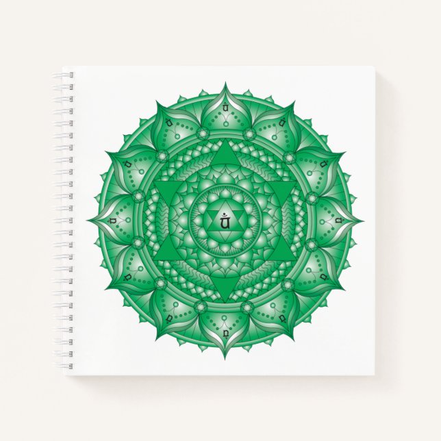 Heart Chakra Mandala Green Square Notebook Notizbuch (Vorderseite)