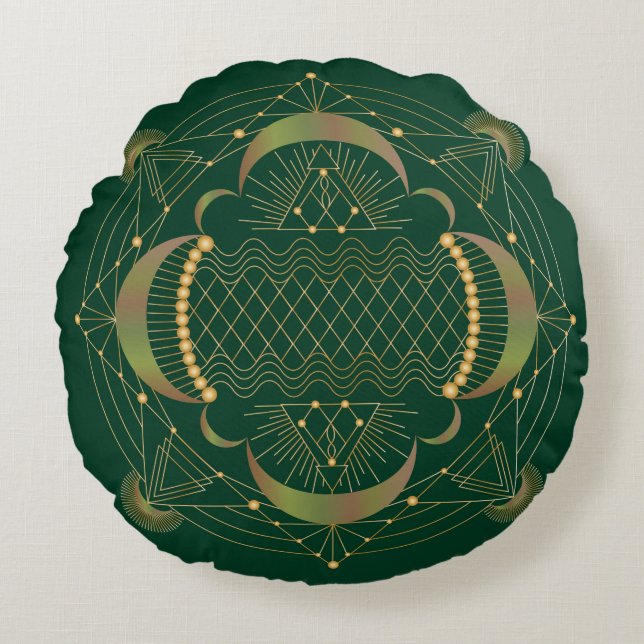Heart Chakra Shadow Mandala Round Pillow Rundes Kissen (Vorderseite)
