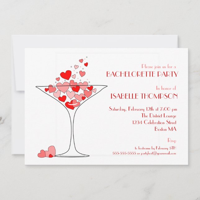 Heart Champagne Bachelorette Party Invitation (Devant)