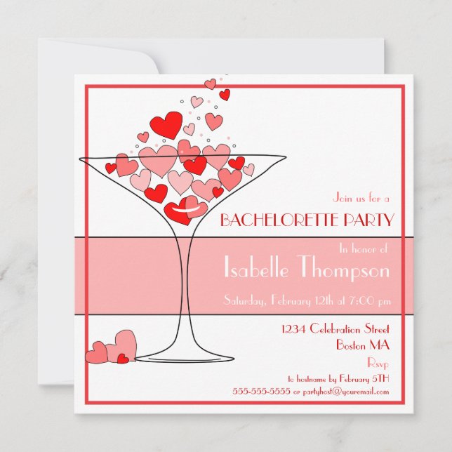 Heart Champagne Bachelorette Party Invitation (Devant)