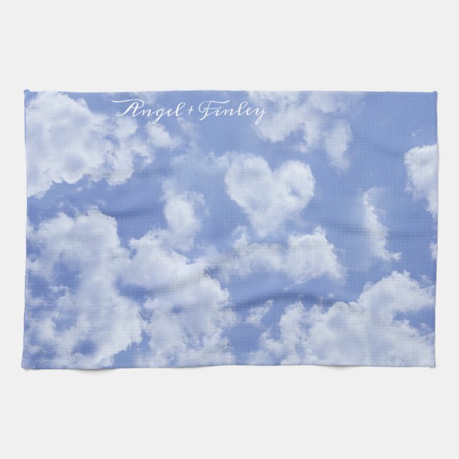 Heart Cloud Sky Niedlich Fun Moderner blauer Indiv Geschirrtuch (Horizontal)
