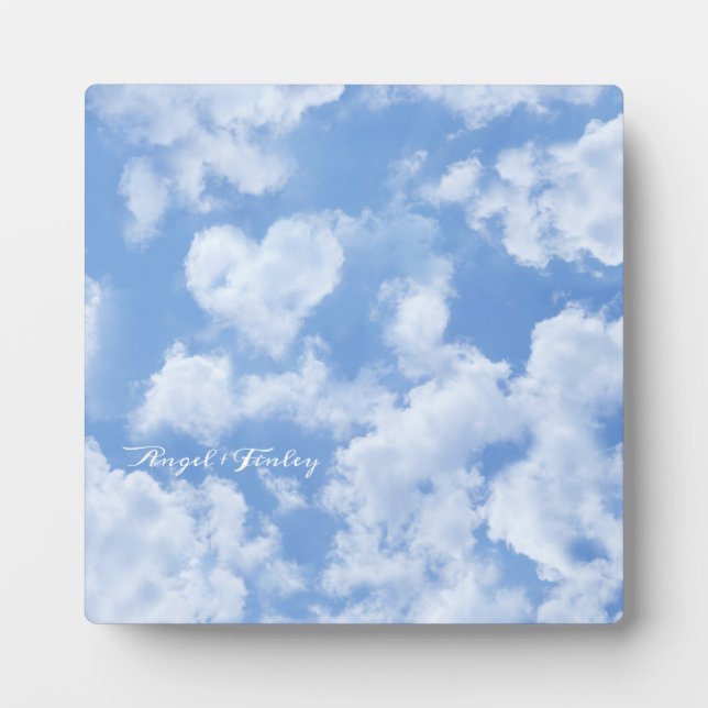 Heart Cloud Sky Niedlich Modern Blue Custom Weddin Fotoplatte (Vorderseite)