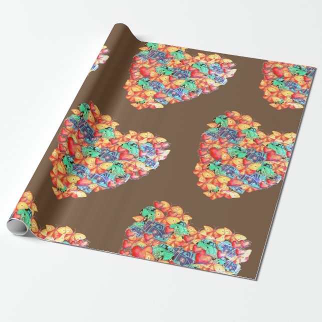 Heart Collage Art Wrapping Paper, Valentine Geschenkpapier (Ungerollt)