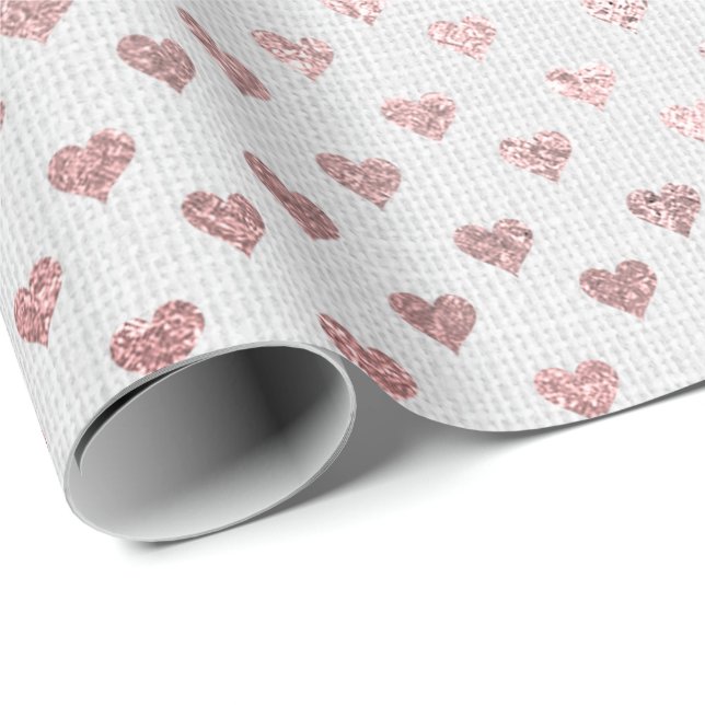 Heart Confetti Gold Foxier Weißrosa Rose Linde Geschenkpapier (Rolleneckpunkt)
