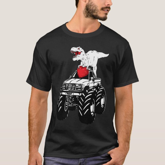 Heart Dino Valentine's Day Monster Truck Date Sing T-Shirt (Vorderseite)