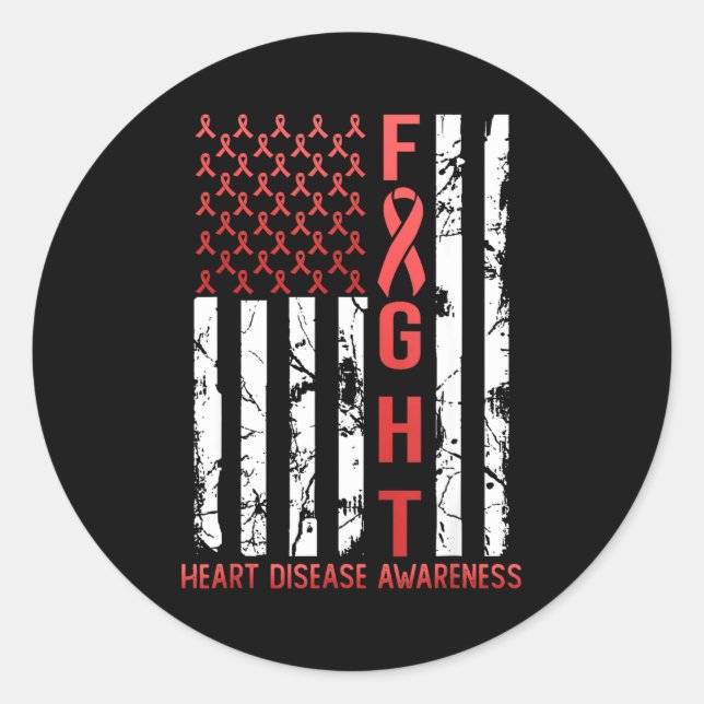 Heart Disease Awareness February Usa Flag Ribbon R Runder Aufkleber (Vorderseite)
