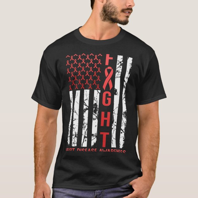 Heart Disease Awareness February Usa Flag Ribbon R T-Shirt (Vorderseite)
