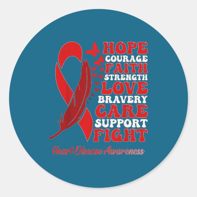 Heart Disease Awareness Red Butterflies Ribbon Sup Runder Aufkleber (Vorderseite)