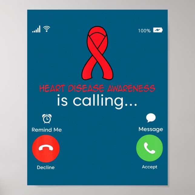 Heart Disease Awareness Red Ribbon Heart Attack Su Poster (Vorne)