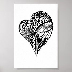 Heart Drawing Sketch of a Heart with Patterns Poster