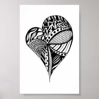 Heart Drawing | Sketch of a Heart with Patterns Poster