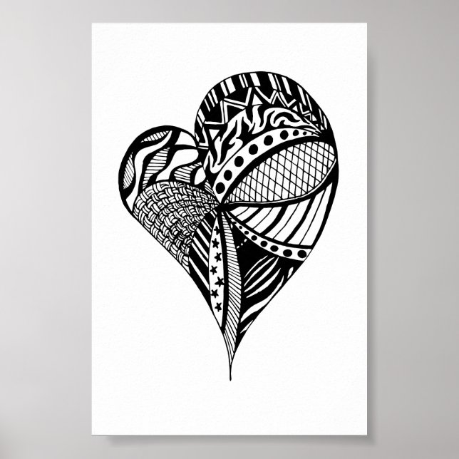 Heart Drawing | Sketch of a Heart with Patterns Poster (Vorne)