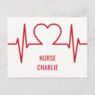 Heart EKG personnalisé nom & occupation carte post