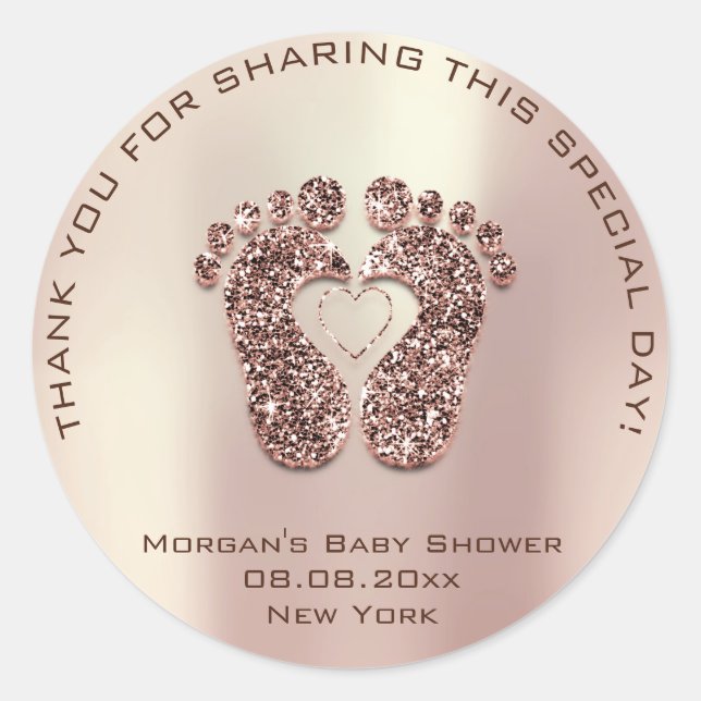 Heart Feet Baby Dusche Gefallen Dank Rose Kupfer Runder Aufkleber (Vorderseite)