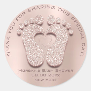 Heart Feet Baby Dusche Gefallen Dankeschön Pink Bl Runder Aufkleber