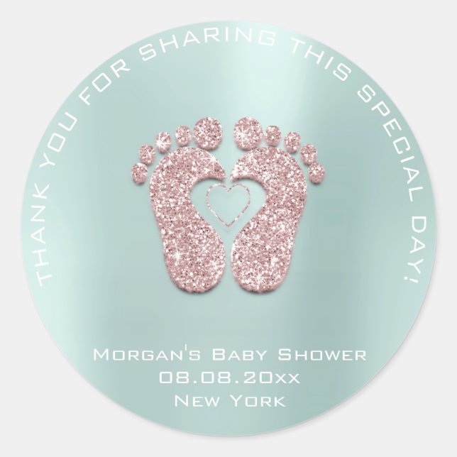 Heart Feet Baby Dusche Gefallen Geschenk Danke Aqu Runder Aufkleber (Vorderseite)