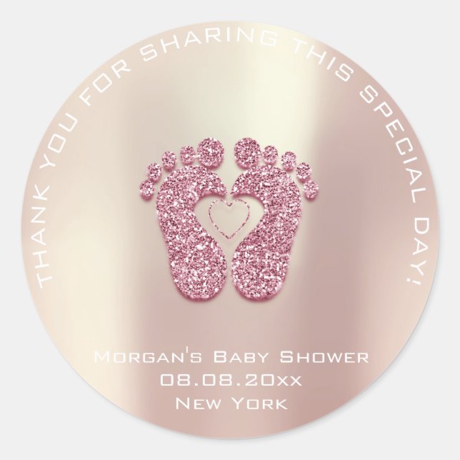 Heart Feet Baby Dusche Gefallen Mädchen Danke Pink Runder Aufkleber (Vorderseite)