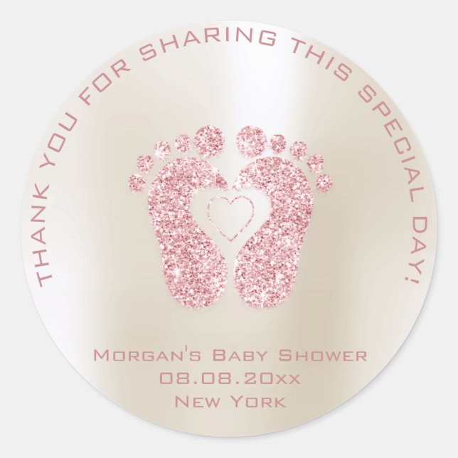 Heart Feet Baby Shower Geilheit Mädchen Danke Pink Runder Aufkleber (Vorderseite)