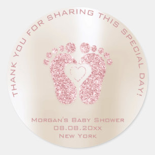 Heart Feet Baby Shower Geilheit Mädchen Danke Pink Runder Aufkleber