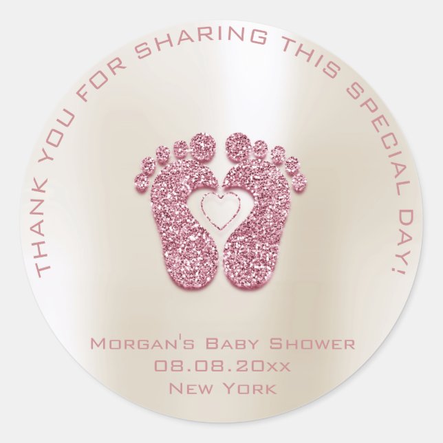 Heart Feet Baby Shower Geilheit Mädchen Danke Pink Runder Aufkleber (Vorderseite)