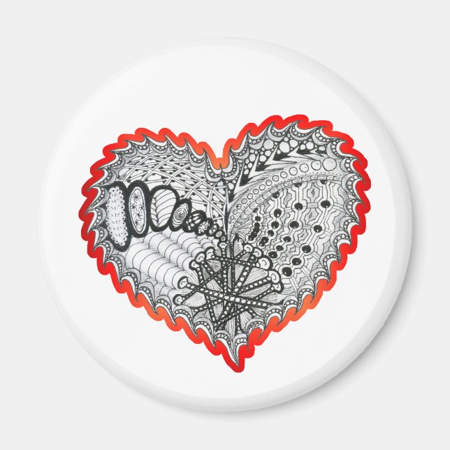 Heart Fire Red Doodle Magnet (Vorne)