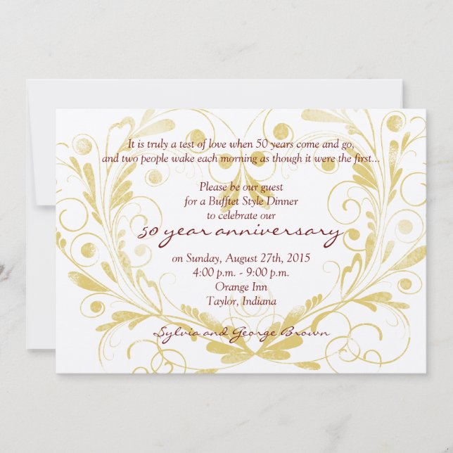 Heart Floral Diamond 50. Hochzeitstag Einladung (Vorderseite)