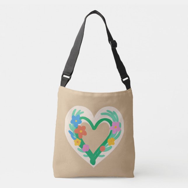 Heart Floral Tote Bag Tragetaschen Mit Langen Trägern (Vorderseite)