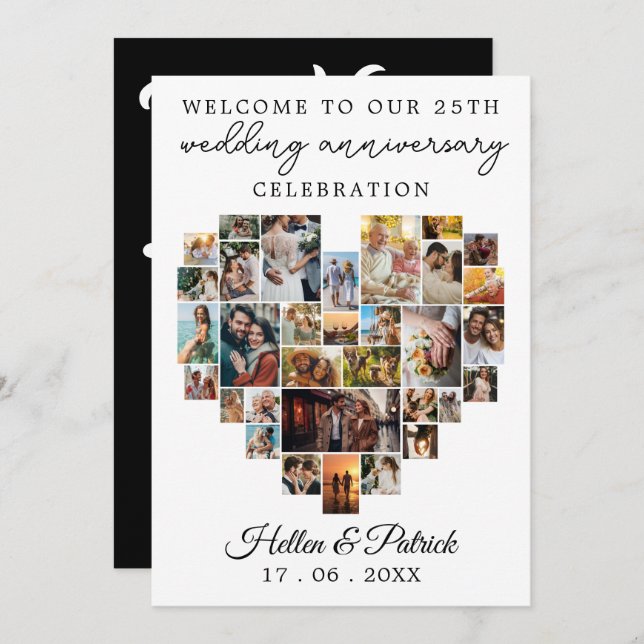 Heart Foto Collage Modern Einladung (Vorne/Hinten)