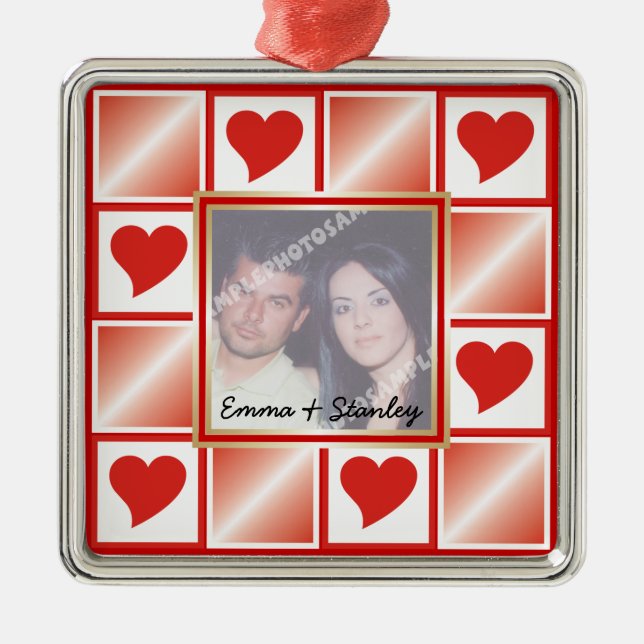 Heart frame Valentines Liebe kundenspezifische Fot Silbernes Ornament (Vorne)