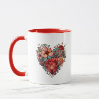 Heart Full of Flowers Vintage Valentine Tasse