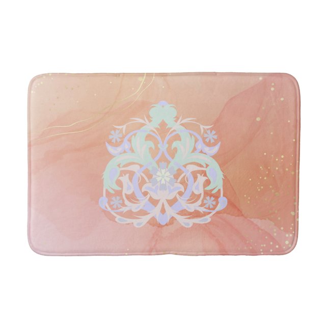 Heart Garden – Blue & Green Floral Design Badematte (Vorderseite)