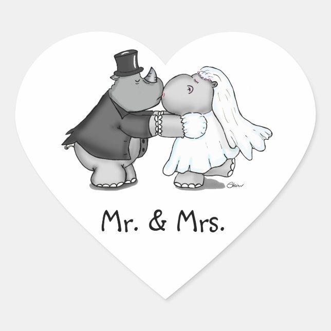 Heart geprägte Sticker Hippo Brie und Rhino Groom (Vorderseite)