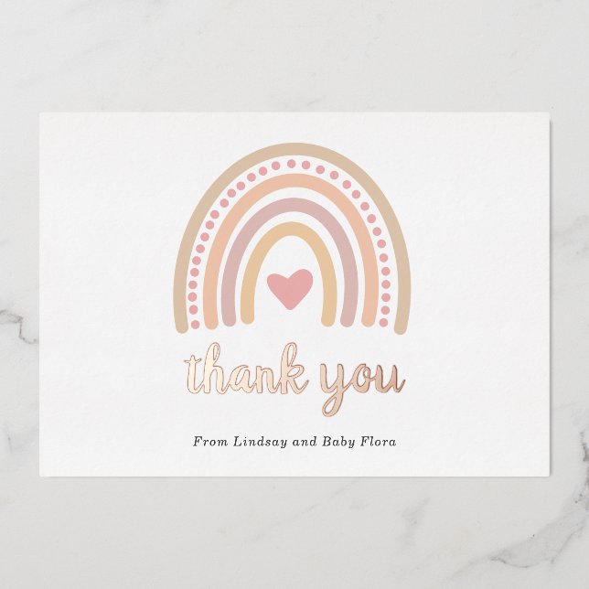 Heart Girl Boho Rainbow Baby Dusche Danke Karte (Vorderseite)