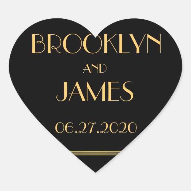 Heart Gold Black Great Gatsby Wedding Stickers (Vorderseite)