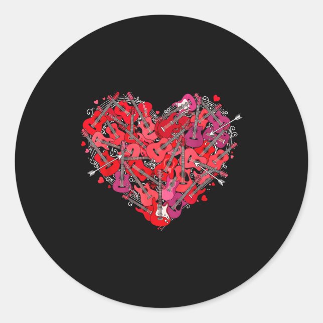 Heart Guitar Love Valentines Day Guitarist Player  Runder Aufkleber (Vorderseite)