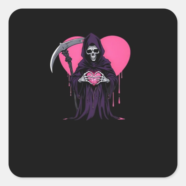 Heart Hands Sensenmann Classic Meme Quadratischer Aufkleber (Vorderseite)