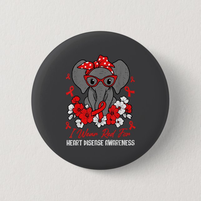 Heart Health Elephant Red Ribbon Heart Disease Awa Button (Vorderseite)